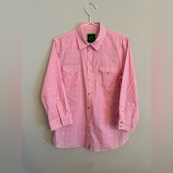 C. Wonder Tops - C. Wonder Women’s Button up Shirt white and pink speck pattern 100% cotton